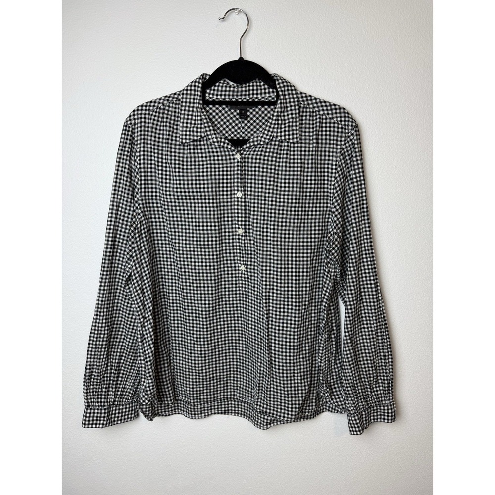 J Crew Womens Black White Plaid Long Sleeve Button Up Shirt Sz 14 Cotton